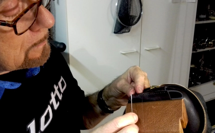 Sewing leather by hand is very relaxing Sewing leather by hand is very relaxing